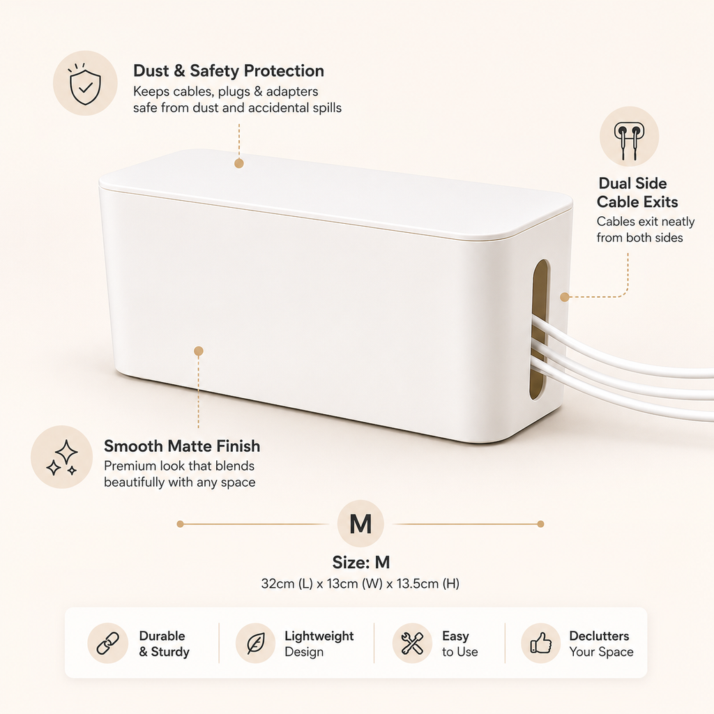 Minimalist Cable Management Box – Hidden Cord Storage, Desk Organizer