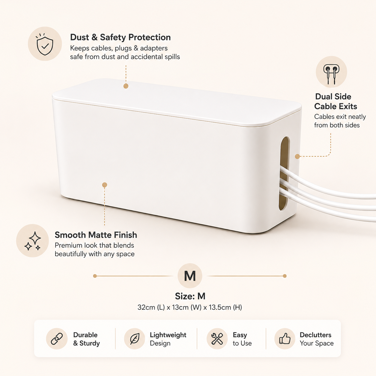 Minimalist Cable Management Box – Hidden Cord Storage, Desk Organizer