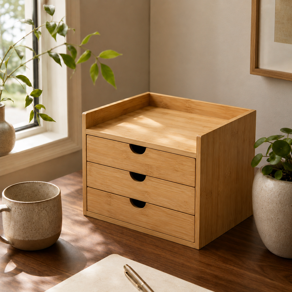 Bamboo Desk Organizer Set – 3 Drawers, Minimalist Storage