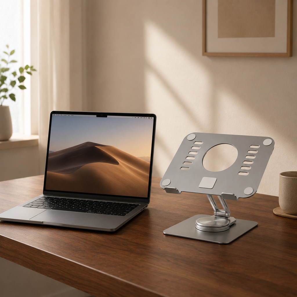Aluminum Foldable Laptop Stand – 360° Rotating, Adjustable Height