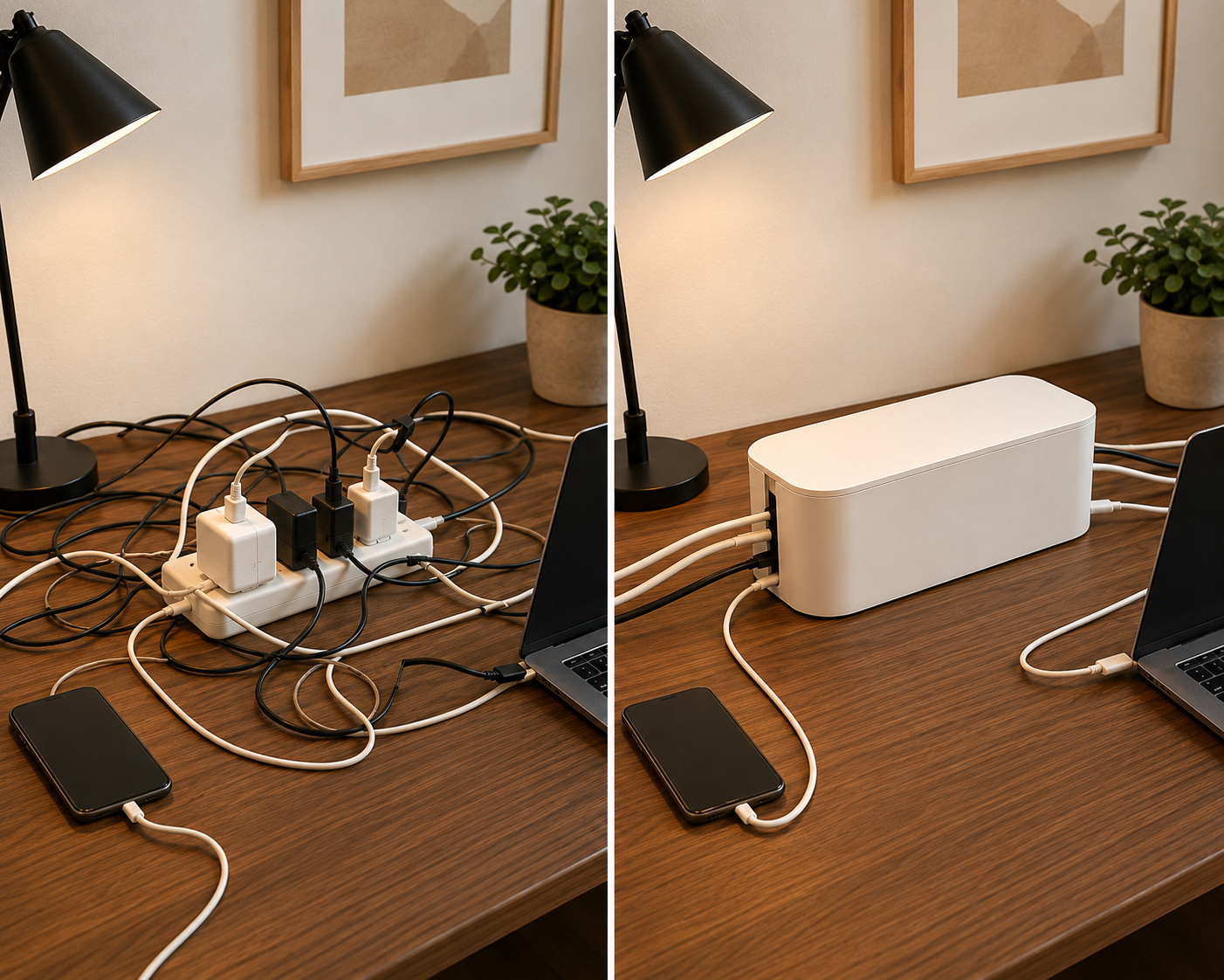 Minimalist Cable Management Box – Hidden Cord Storage, Desk Organizer