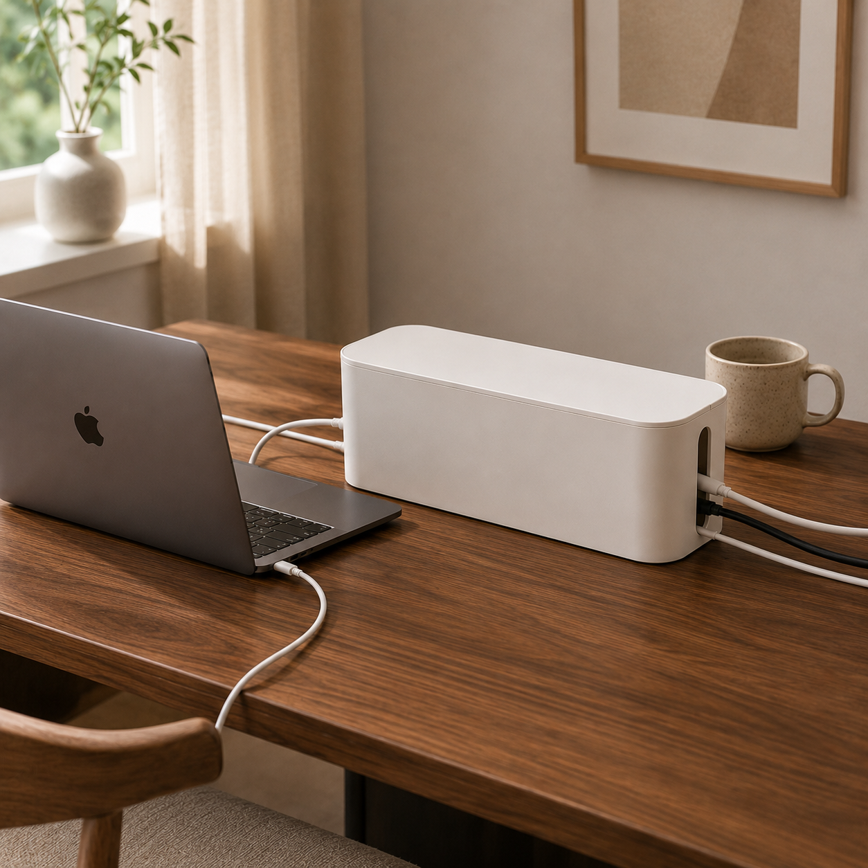 Minimalist Cable Management Box – Hidden Cord Storage, Desk Organizer