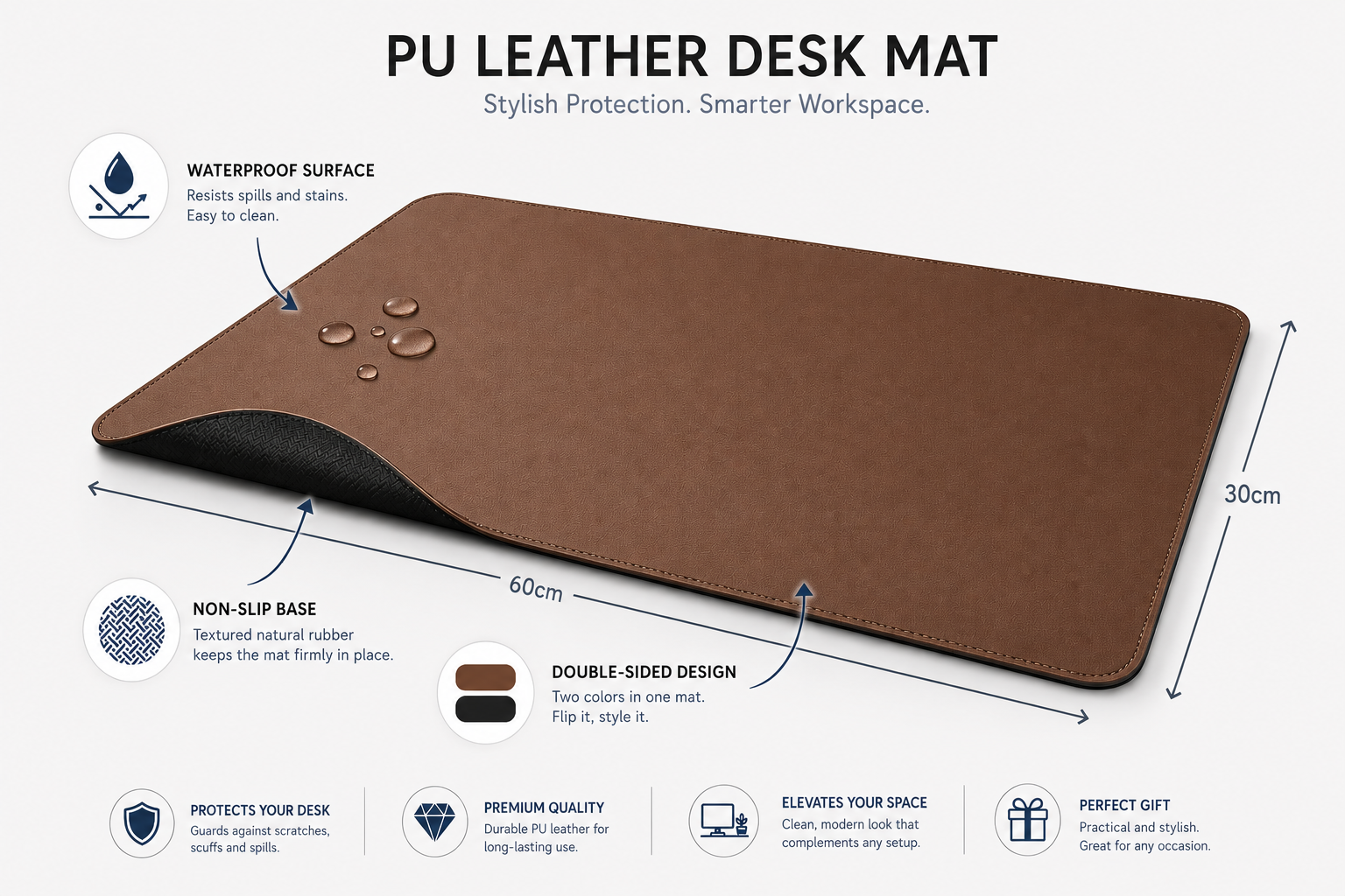 PU Leather Desk Mat – Waterproof & Non-Slip