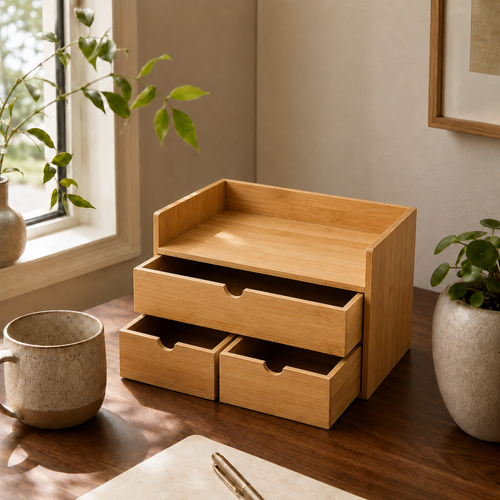 Casly Bamboo Desk Organizer additional detail view of drawer construction