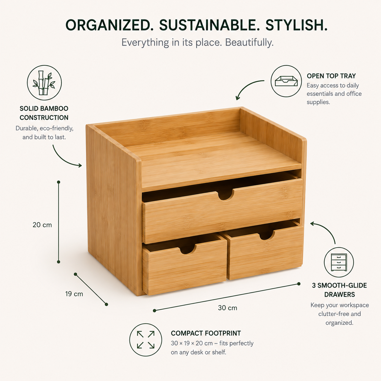 Casly Bamboo Desk Organizer additional angle showing natural wood grain